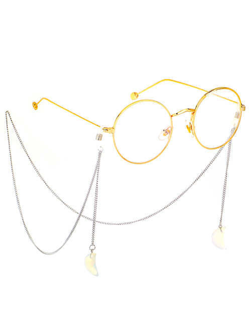 Fashion Silver Stainless Steel Chain Opal Moon Anti-skid Glasses Chain