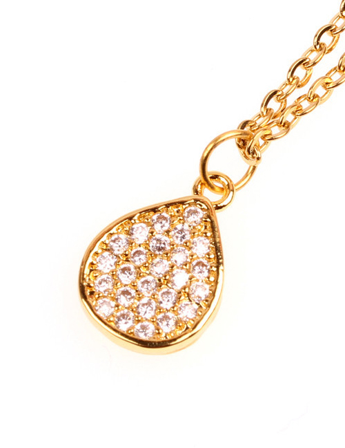 Fashion Water Droplets Copper Plated Gold Micro Diamond Necklace