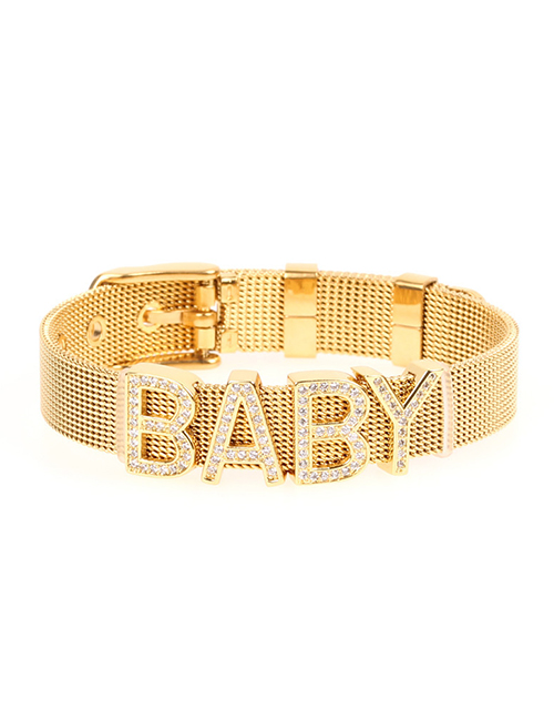 Fashion Gold Letter Stainless Steel Gold Color Mesh Strap With Zircon Bracelet