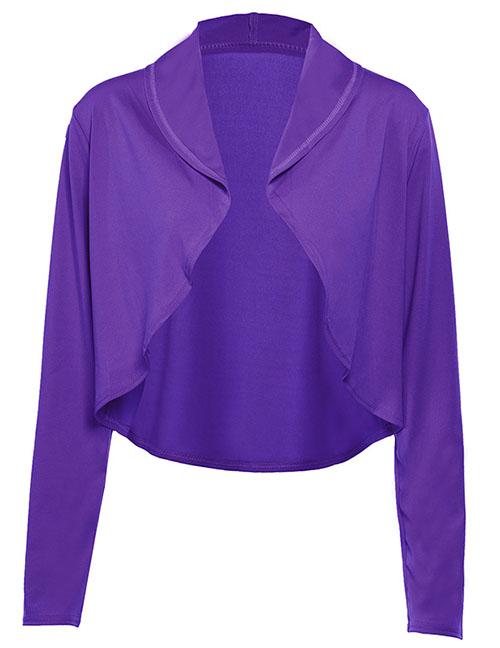 Fashion Purple Solid Color Lapel Cut-off Cardigan