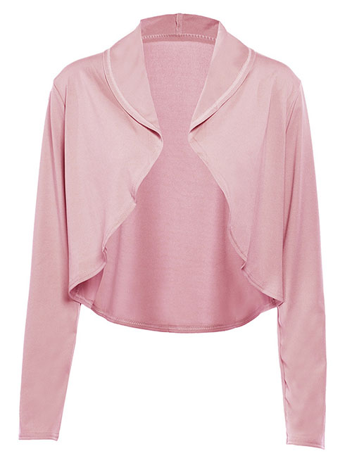 Fashion Pink Solid Color Lapel Cut-off Cardigan