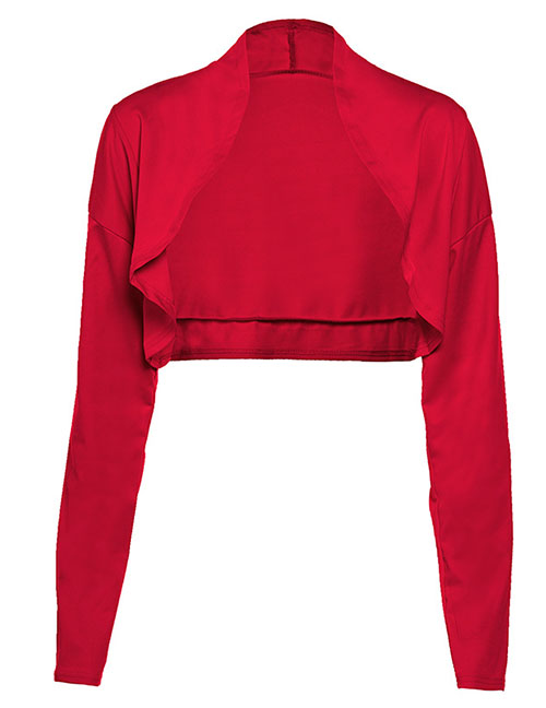 Fashion Red Solid Color Cut Shoulder Cardigan