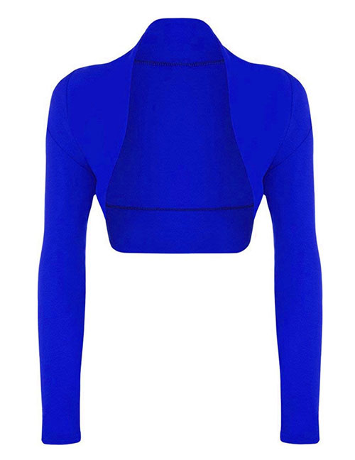 Fashion Blue Solid Color Cut Shoulder Cardigan