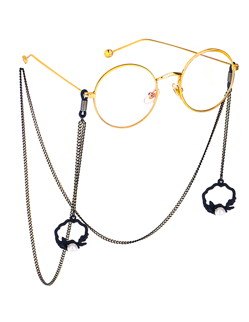 Fashion Black Hang Neck Pearl Flower Basket Chain Glasses Chain