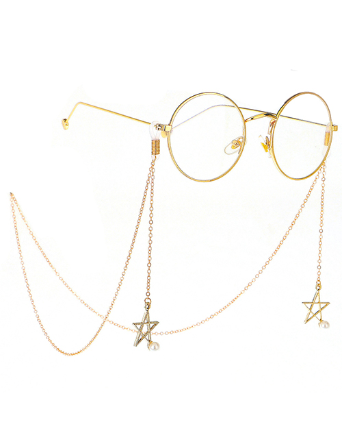 Fashion Gold Non-slip Metal Five-star Pearl Glasses Chain