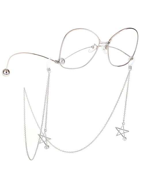 Fashion Silver Non-slip Metal Five-star Pearl Glasses Chain