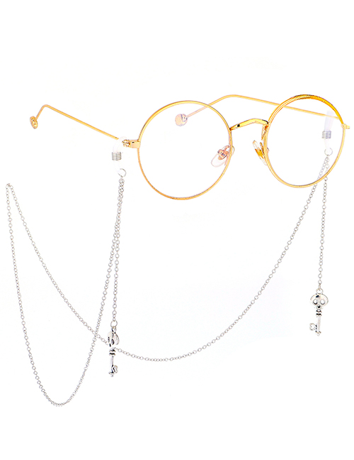 Fashion Silver Non-slip Metal Color Lock Skull Key Glasses Chain