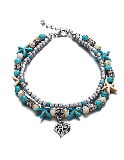 Fashion Hollow Heart Double-layer Conch Starfish Rice Bead Turtle Anklet