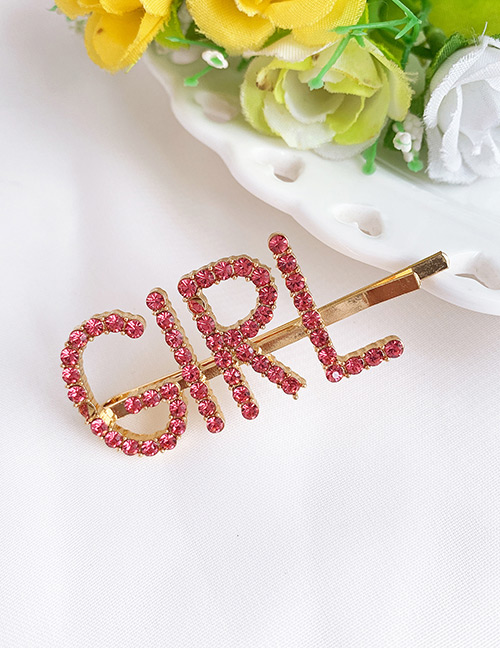 Fashion Pink Alloy Diamond Letter Girl Hairpin