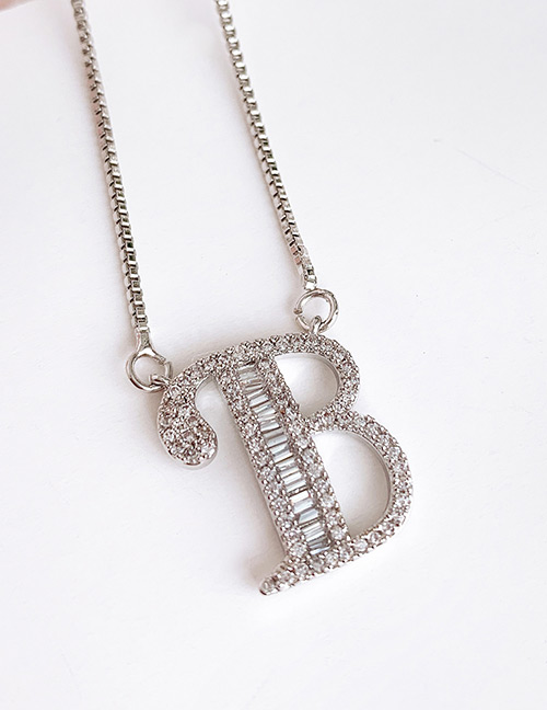Fashion B Silver Copper Inlaid Zircon Letter Necklace