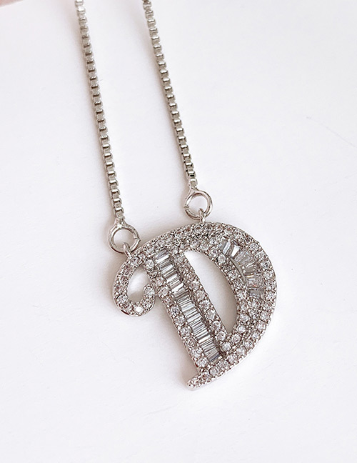 Fashion D Silver Copper Inlaid Zircon Letter Necklace