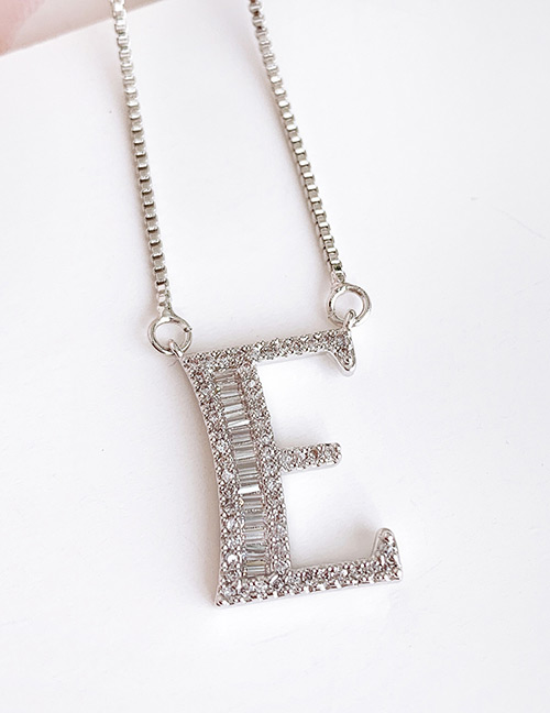 Fashion E Silver Copper Inlaid Zircon Letter Necklace