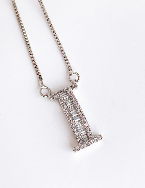 Fashion I Silver Copper Inlaid Zircon Letter Necklace