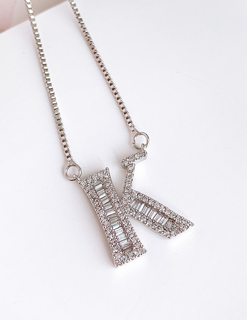 Fashion K Silver Copper Inlaid Zircon Letter Necklace