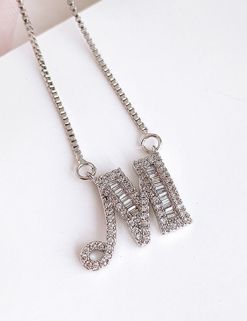 Fashion M Silver Copper Inlaid Zircon Letter Necklace