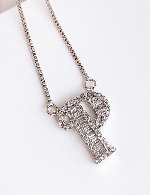 Fashion P Silver Copper Inlaid Zircon Letter Necklace