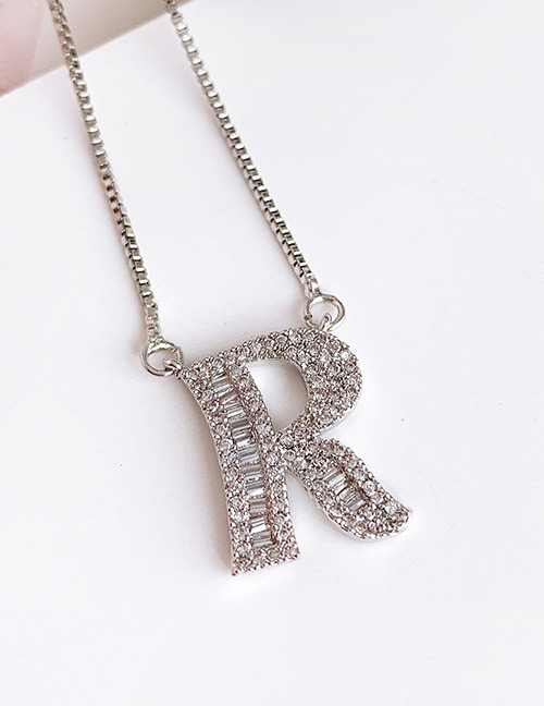Fashion R Silver Copper Inlaid Zircon Letter Necklace