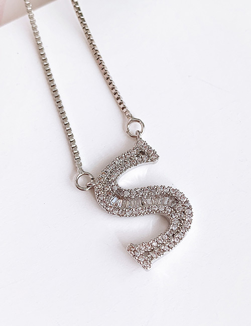 Fashion S Silver Copper Inlaid Zircon Letter Necklace