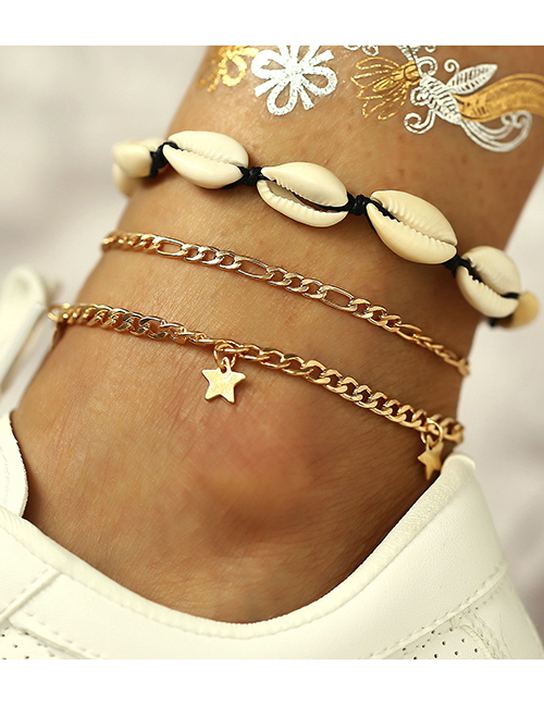 Fashion Gold Shell Five-pointed Star Anklet 3 Piece Set