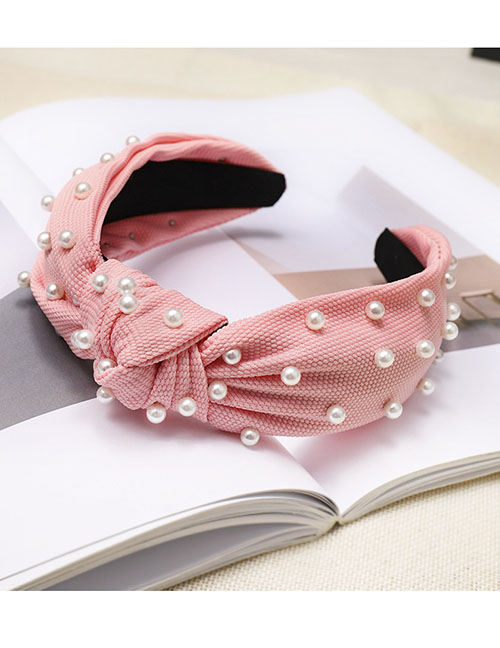 Fashion Pink Nail Pearl Knotted Fabric Headband