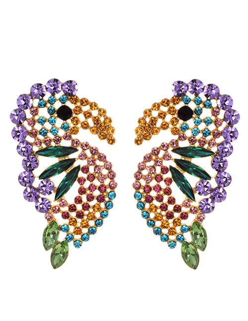 Fashion Purple Alloy-studded Woodpecker Stud Earrings