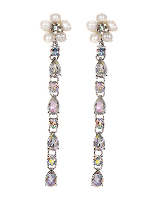 Fashion Silver + Color Alloy Pearl Flower Stud Earrings