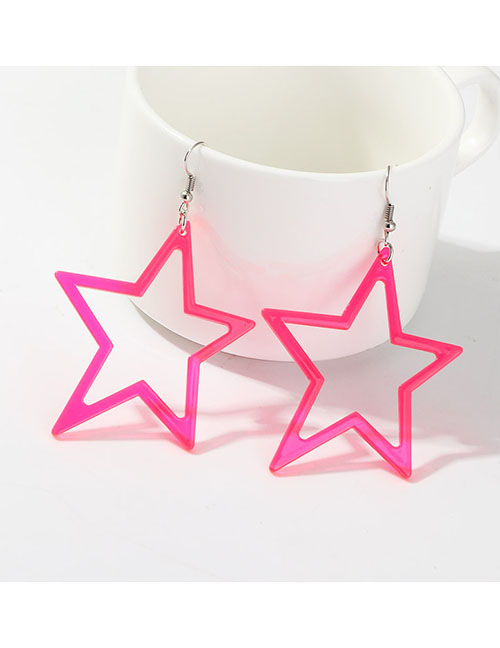 Fashion Rose Red C-shaped Star Fluorescent Earrings