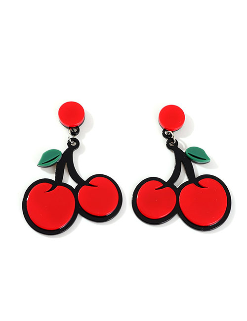 Fashion Cherry Red Acrylic Fruit Earrings