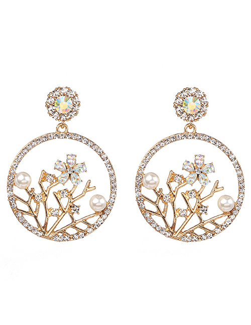 Fashion White Alloy Openwork Branches Flower Earrings