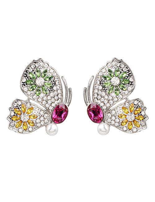 Fashion Silver Butterfly Zircon And Diamond Earrings