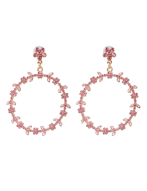 Fashion Pink Geometric Circle With Diamond Stud Earrings