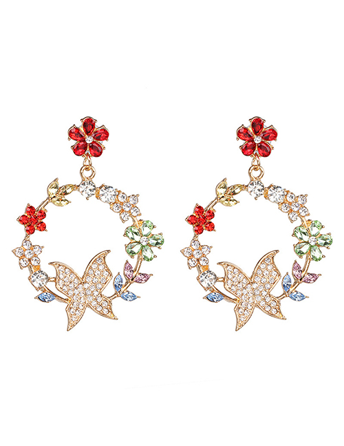 Fashion Red Color Geometric Wreath Butterfly Stud Earrings