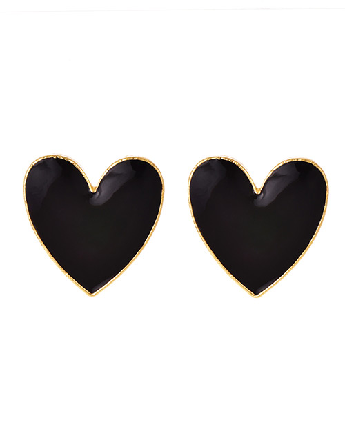 Fashion Black Alloy Drop Oil Love Stud Earrings