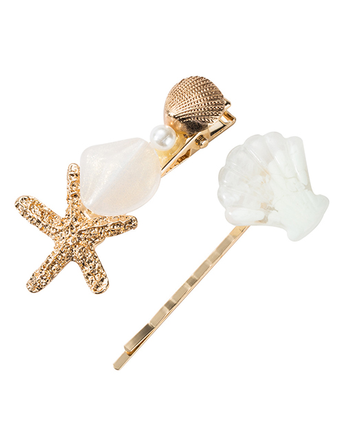 Fashion White Alloy Resin Starfish Shell Hairpin Two-piece