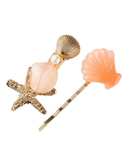 Fashion Red Powder Alloy Resin Starfish Shell Hairpin Two-piece
