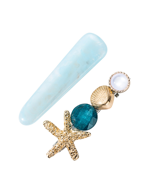 Fashion Blue Alloy Starfish Shell Acetate Plate Hairpin Two-piece