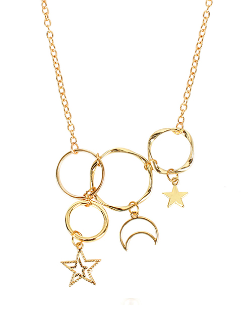Fashion Gold Hollow Multi-ring Circle Star Moon Necklace
