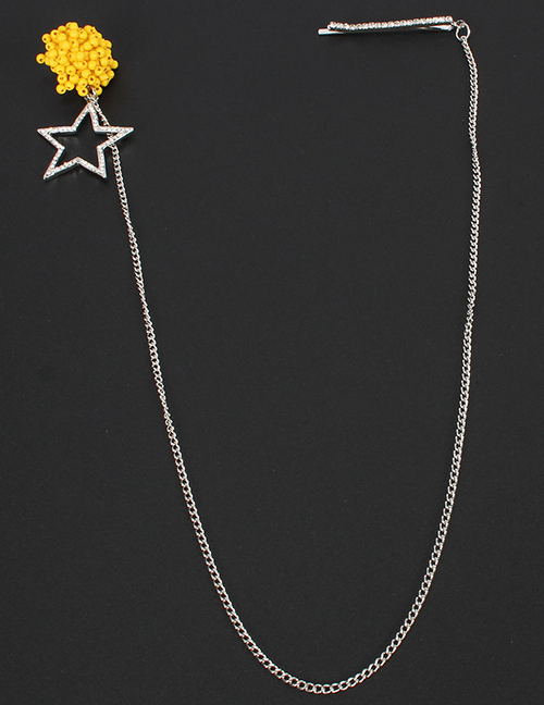 Fashion Yellow Rice Beads Asymmetrical Star Earrings Hairpin Integrated