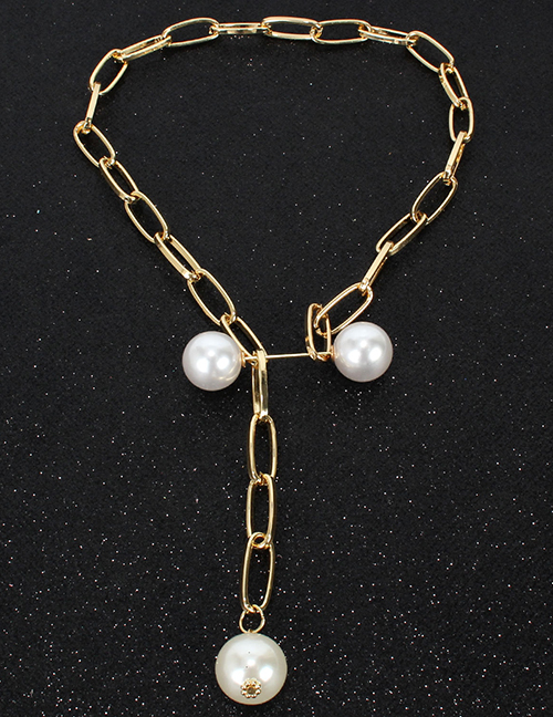 Fashion Gold Openwork Rectangular Adjustable Faux Pearl Necklace
