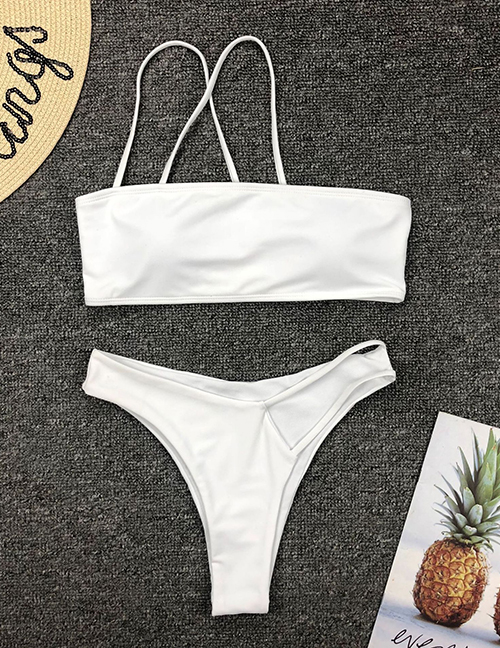 Fashion White Irregular One-shoulder Split Swimsuit