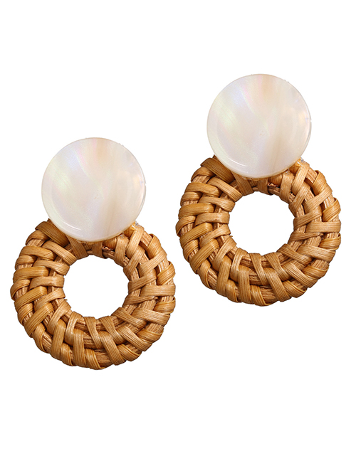 Fashion White Acrylic Wooden Woven Earrings