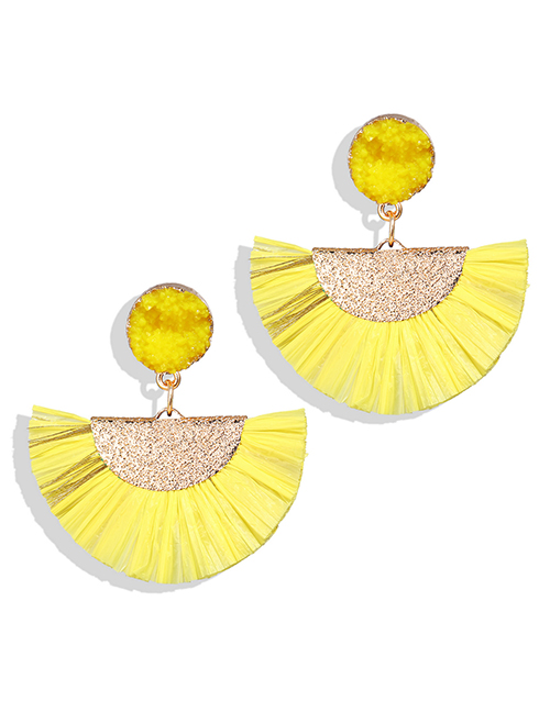 Fashion Yellow Lafite Fringe Fan Earrings