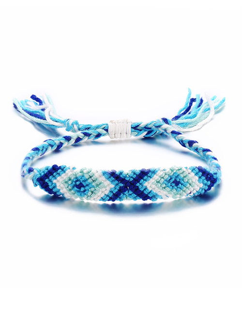 Fashion Blue And White Large Diamond Color Rope Woven Anklet