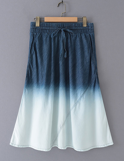 Fashion Blue Gradient Denim Skirt