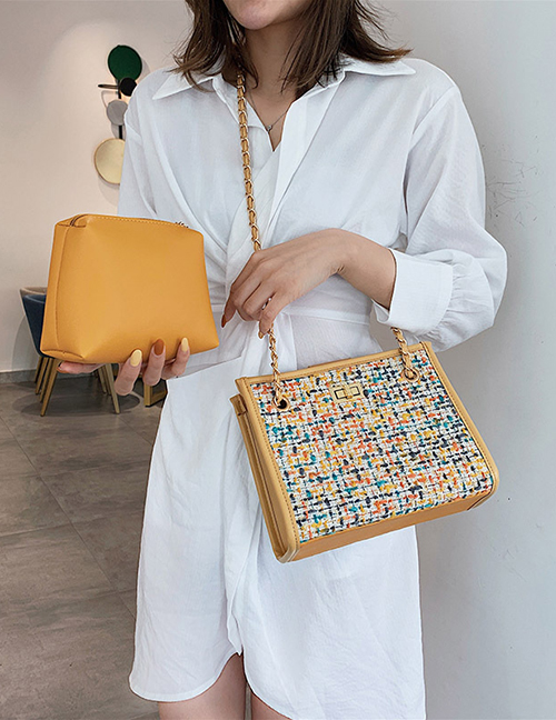 Fashion Yellow Woolen Stitching Shoulder Messenger Bag