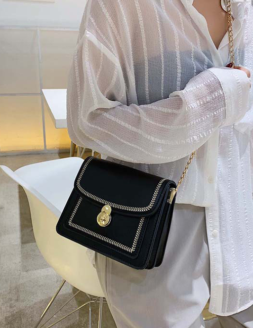 Fashion Black Pu Contrast Color Stitching Shoulder Messenger Bag