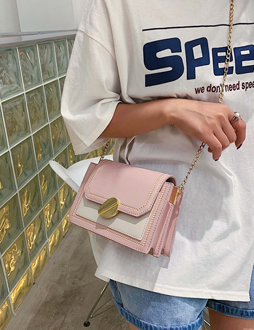 Fashion Pink Chain Contrast Color Shoulder Messenger Bag