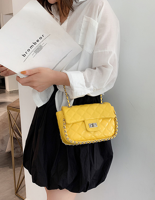 Fashion Yellow Single Shoulder Slung Rhombic Chain Bag