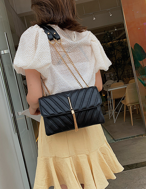 Fashion Black Embroidery Line Tassel Shoulder Messenger Bag