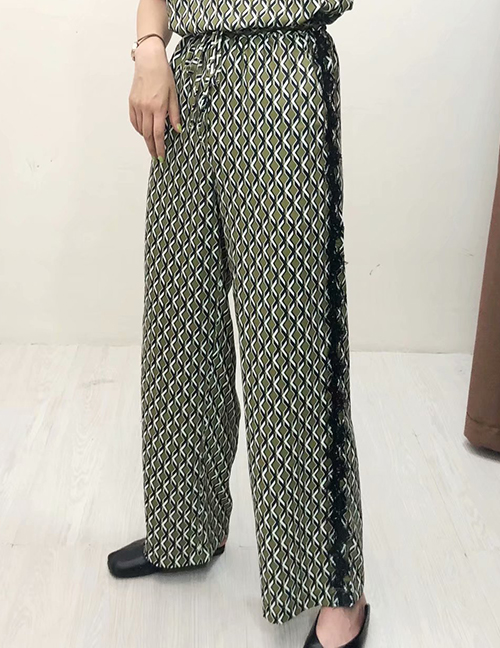 Fashion Green Geometric Printed Lace Wide-leg Pants